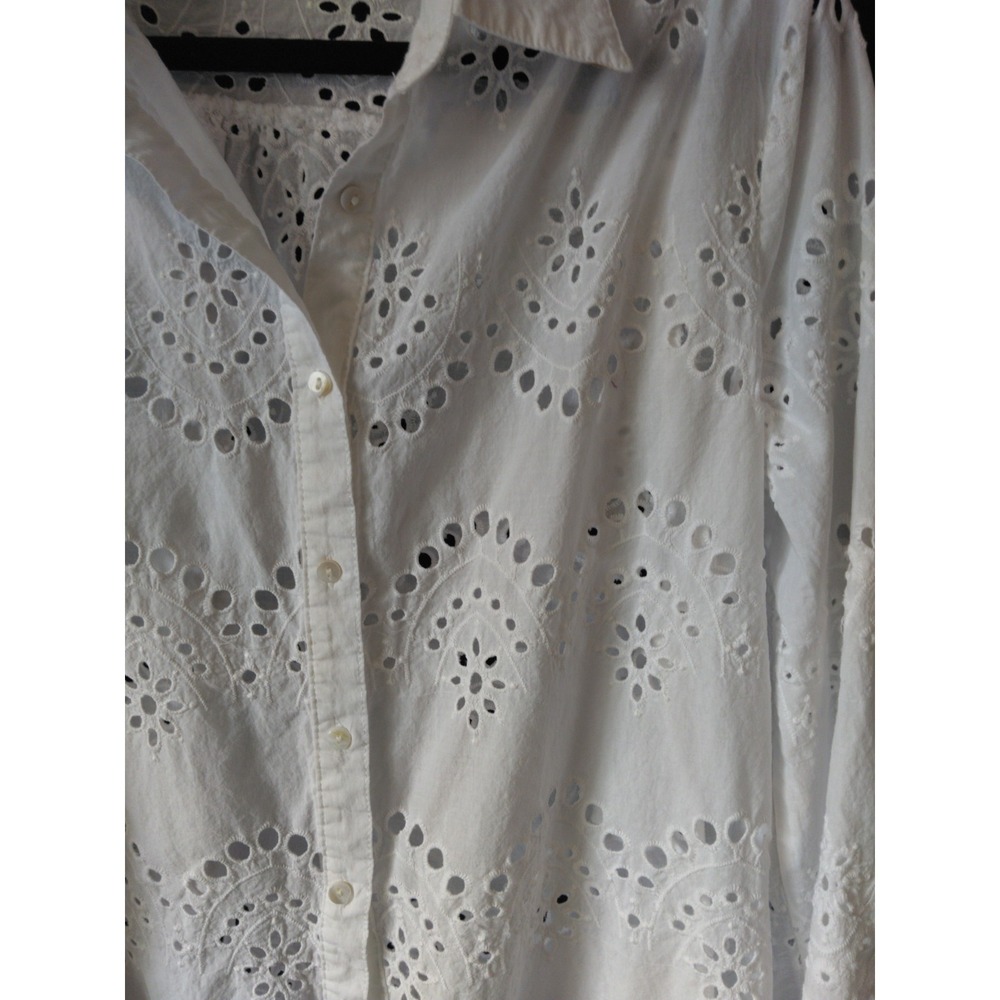 Womens Eyelet‎ Embroidered Button Front Tunic  Shirt Size L Coastal Boho Cottage - Picture 2 of 11
